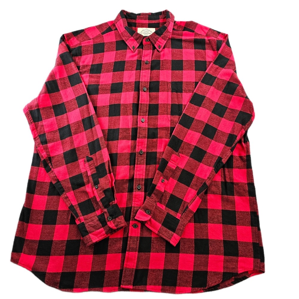 St. John's‎ Bay Shirt Men's 2XL Red Black Buffalo Plaid Super Soft Button Down